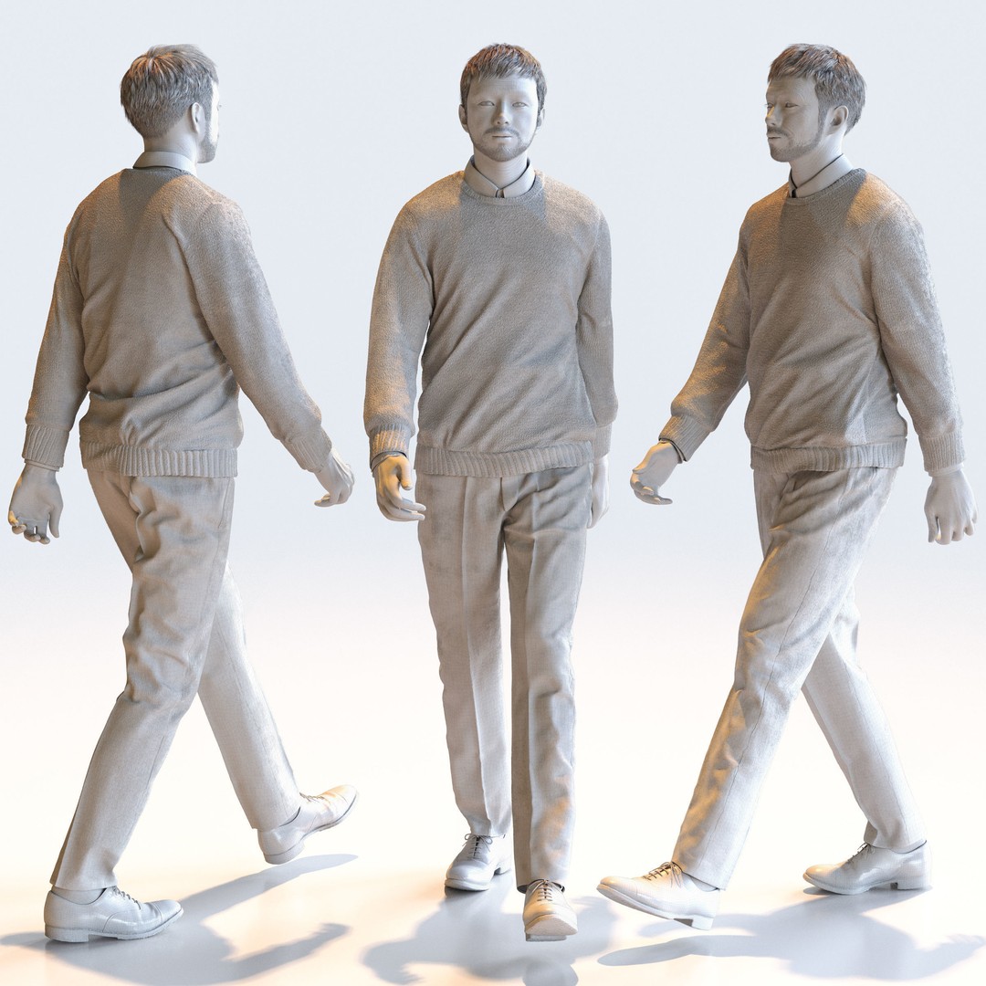 Asian Smart Casual Man 3D Model – Posed Set, FBX & OBJ Formats - View 14