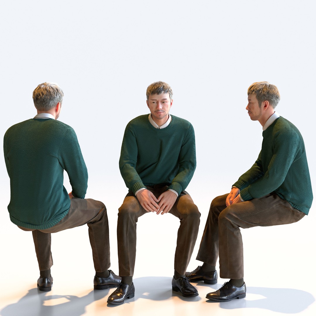 Asian Smart Casual Man 3D Model – Posed Set, FBX & OBJ Formats - View 16