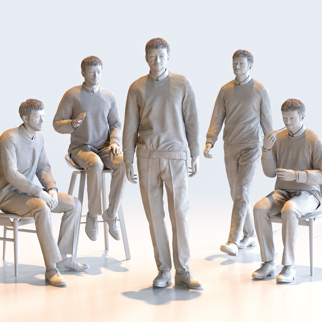 Asian Smart Casual Man 3D Model – Posed Set, FBX & OBJ Formats - View 3