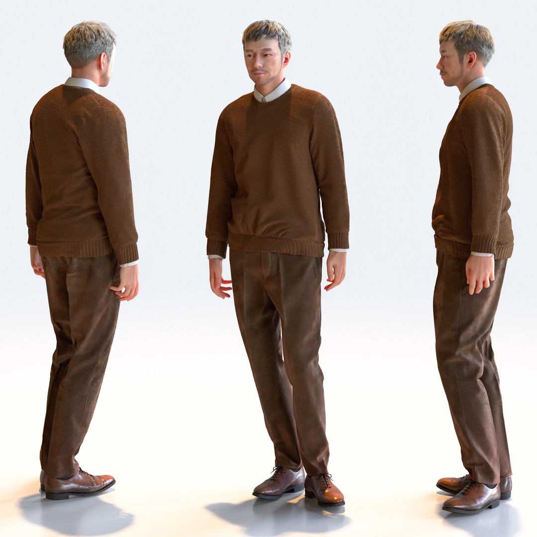 Asian Smart Casual Man 3D Model – Posed Set, FBX & OBJ Formats - View 4