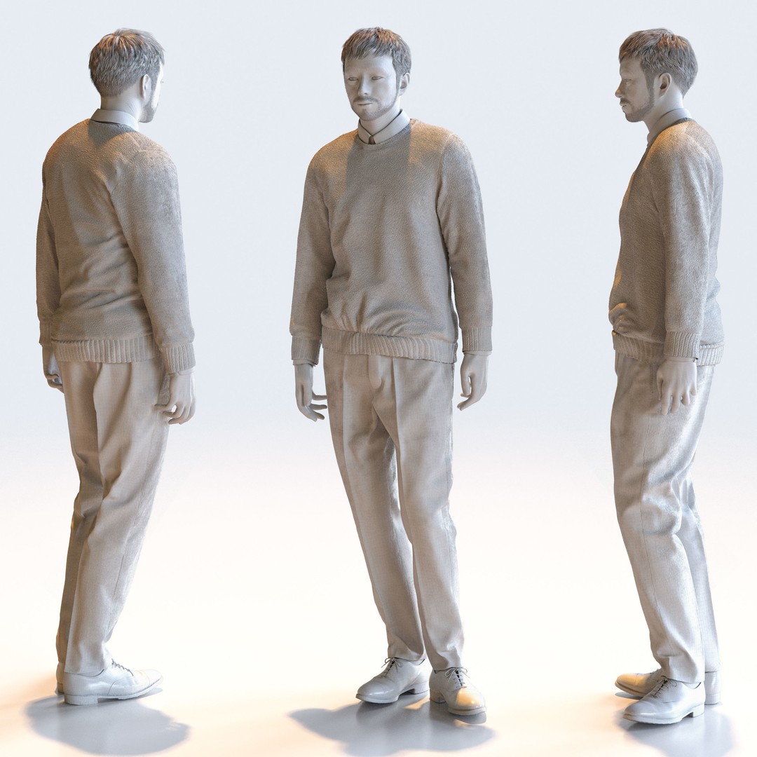 Asian Smart Casual Man 3D Model – Posed Set, FBX & OBJ Formats - View 5
