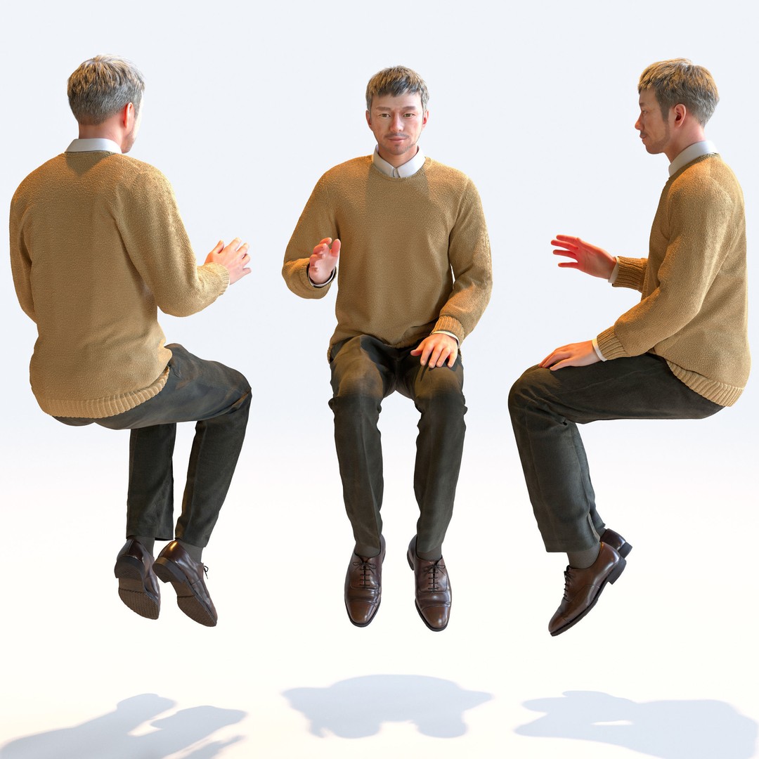 Asian Smart Casual Man 3D Model – Posed Set, FBX & OBJ Formats - View 7