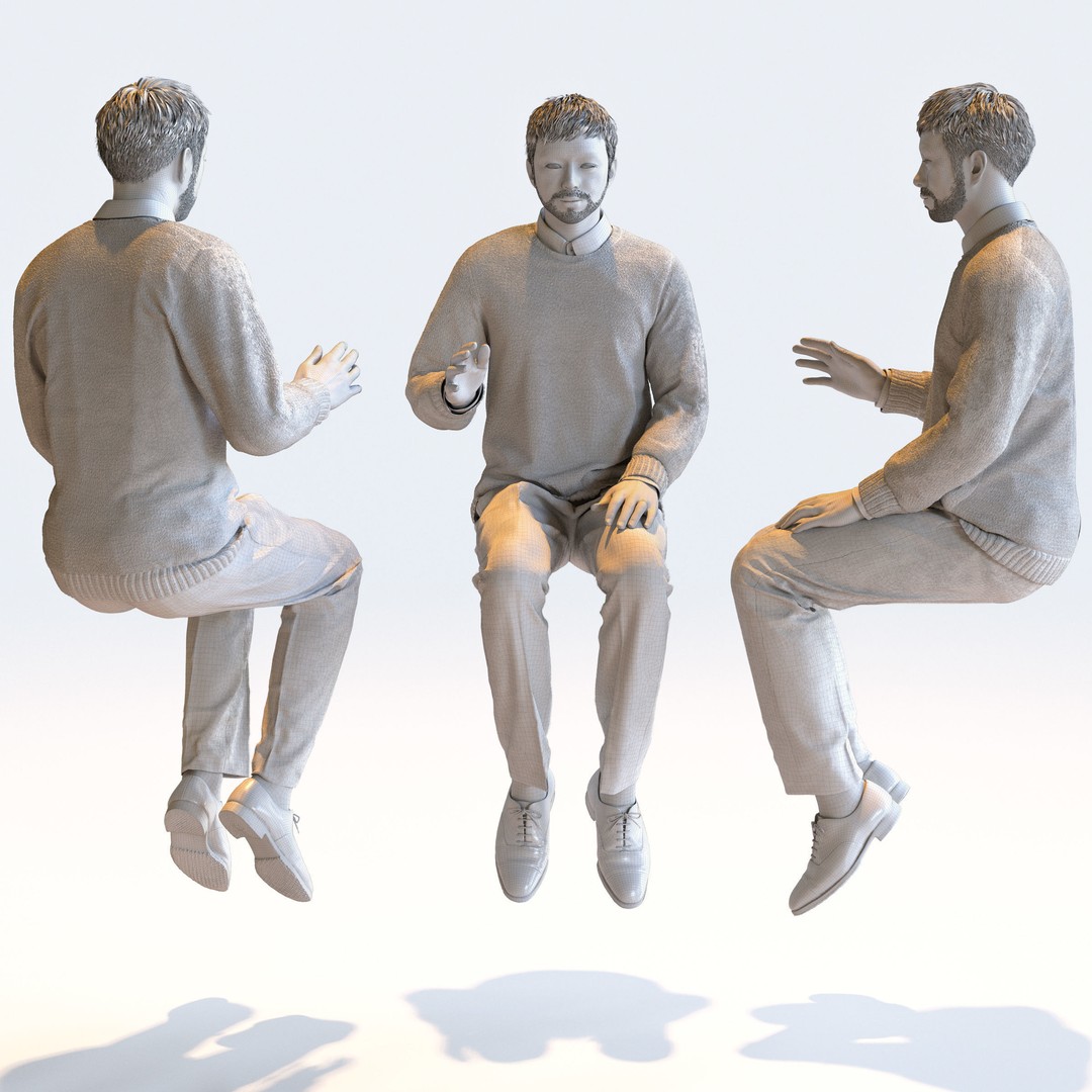 Asian Smart Casual Man 3D Model – Posed Set, FBX & OBJ Formats - View 8