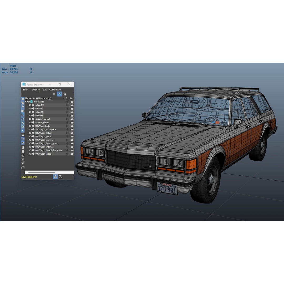 American Station Wagon 3D Model – Low Poly Game Ready Asset, FBX - View 41