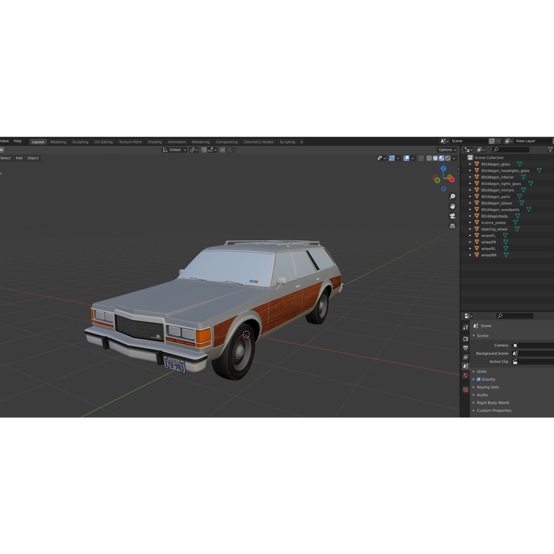 American Station Wagon 3D Model – Low Poly Game Ready Asset, FBX - View 44