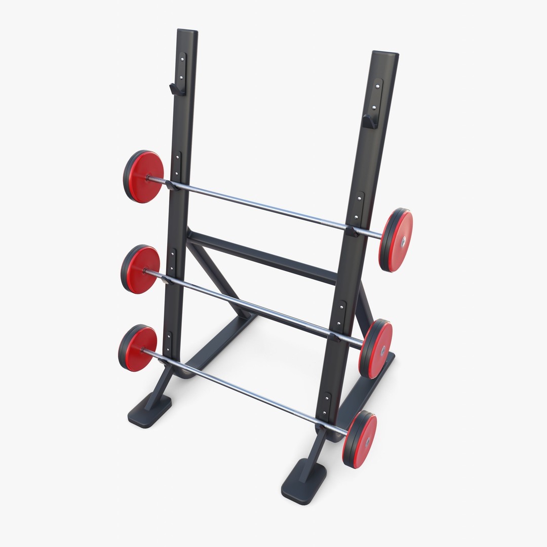 Barbell Rack 3D Model – Realistic Gym Equipment, Blender, FBX, OBJ - View 10