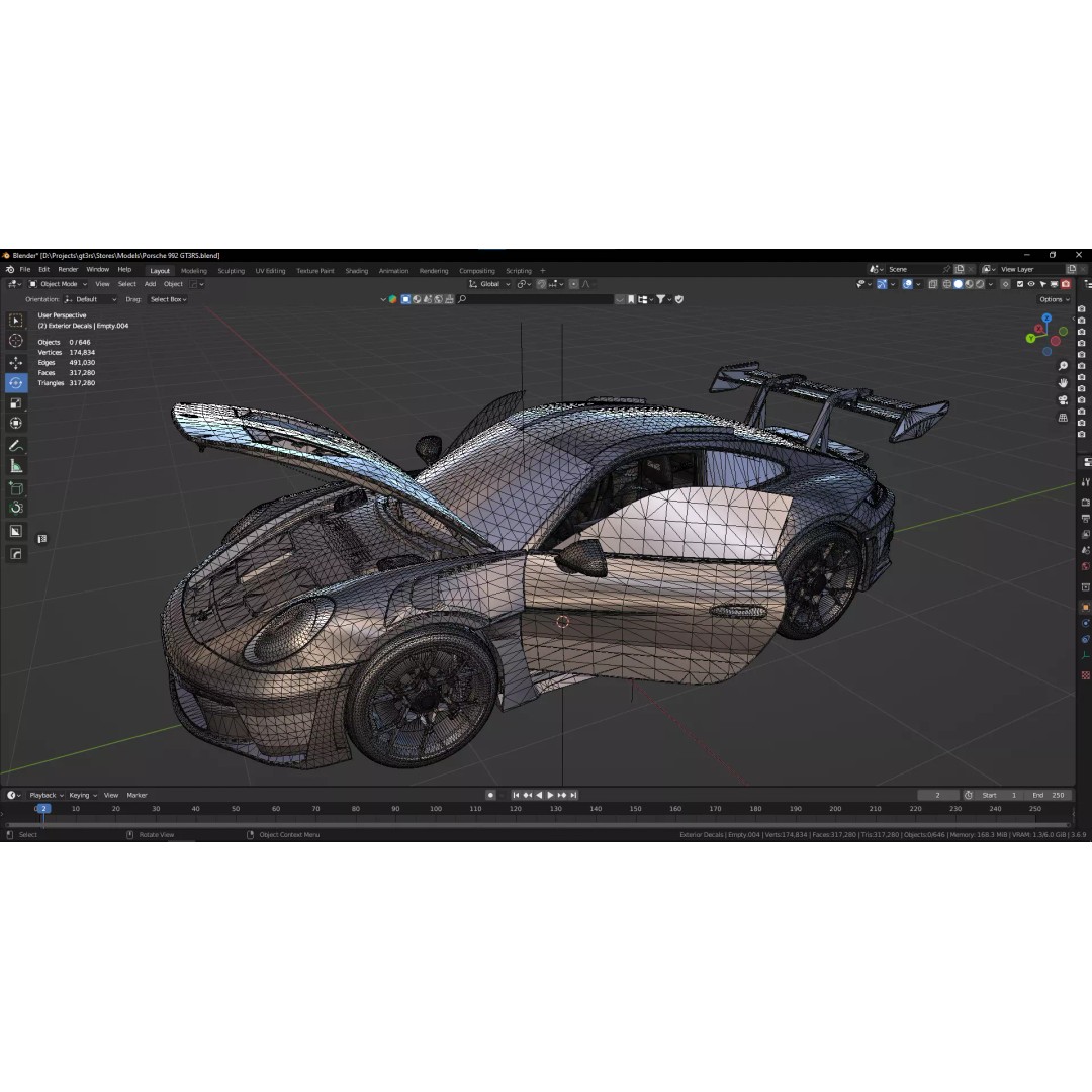 Porsche 911 992 GT3 RS 3D Model – Low Poly Game Asset, FBX, PBR Textures - View 9