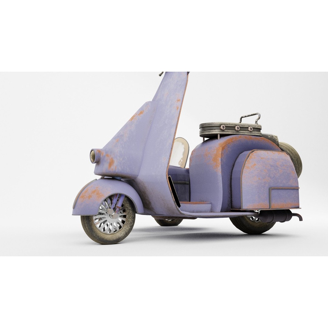 Old Scooter 3D Model – PBR Textured Vehicle Asset, FBX, OBJ - View 11