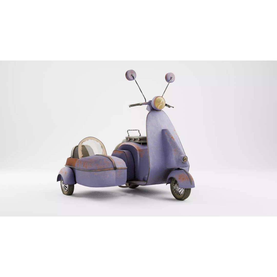 Old Scooter 3D Model – PBR Textured Vehicle Asset, FBX, OBJ - View 2