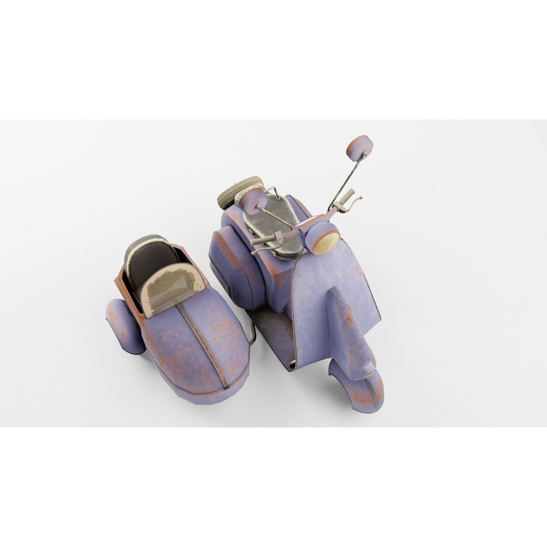 Old Scooter 3D Model – PBR Textured Vehicle Asset, FBX, OBJ - View 3