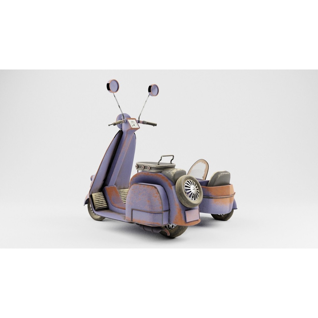Old Scooter 3D Model – PBR Textured Vehicle Asset, FBX, OBJ - View 4