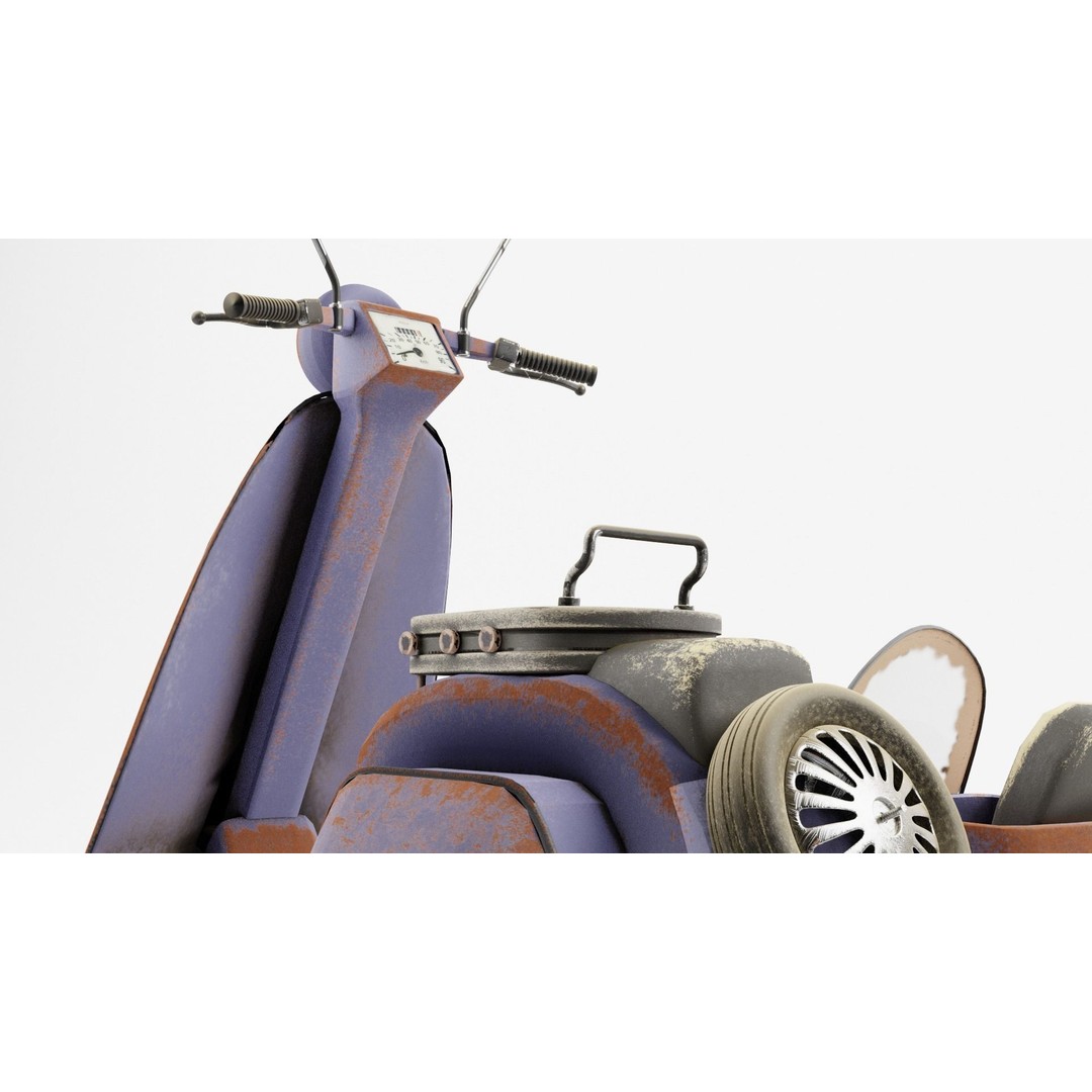 Old Scooter 3D Model – PBR Textured Vehicle Asset, FBX, OBJ - View 7