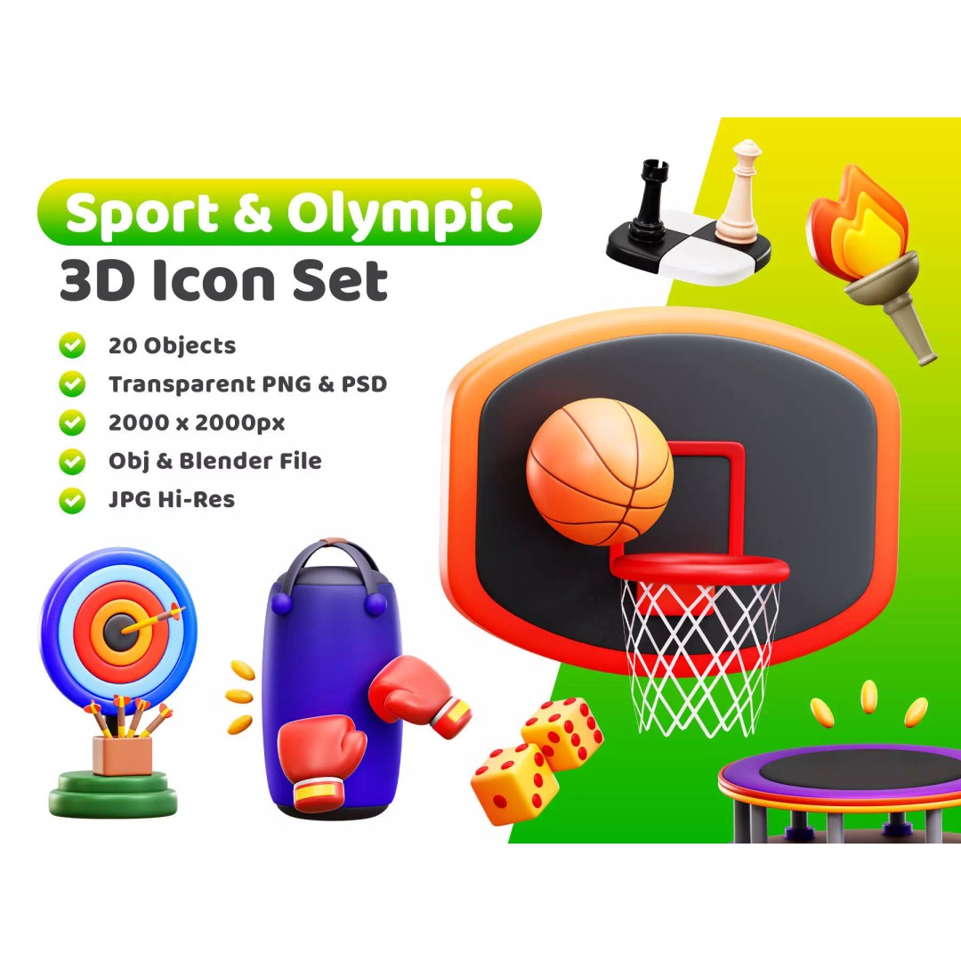 Sport Olympic Icon Pack 3D Model – Low Poly Game Asset, OBJ, FBX - View 2