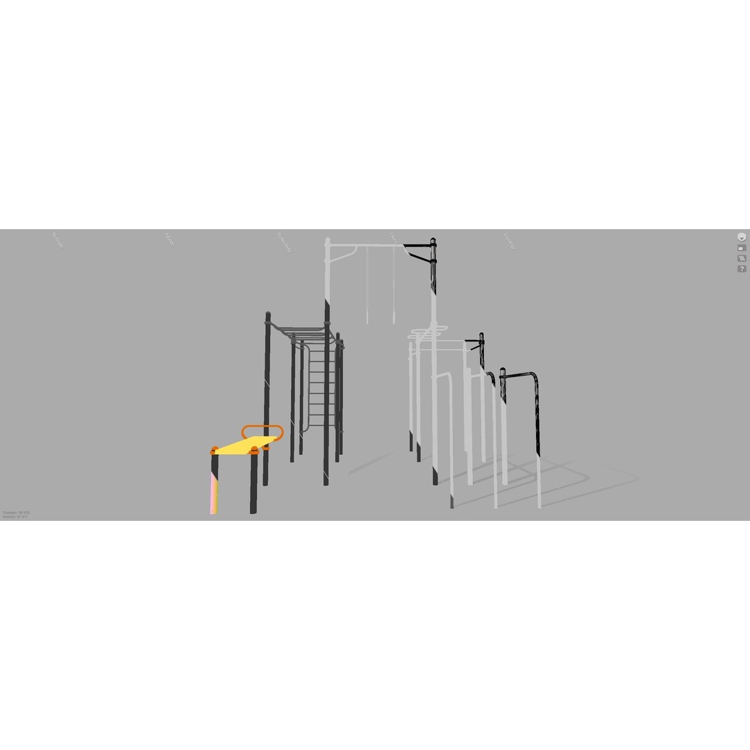 Gym Equipment 3D Model – Outdoor Fitness Set, PBR Textures, FBX