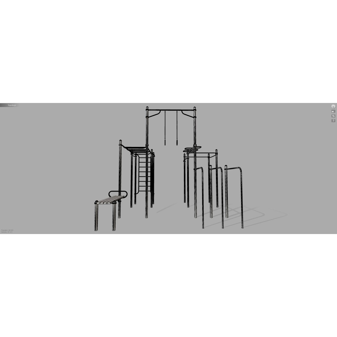 Gym Equipment 3D Model – Outdoor Fitness Set, PBR Textures, FBX - View 10