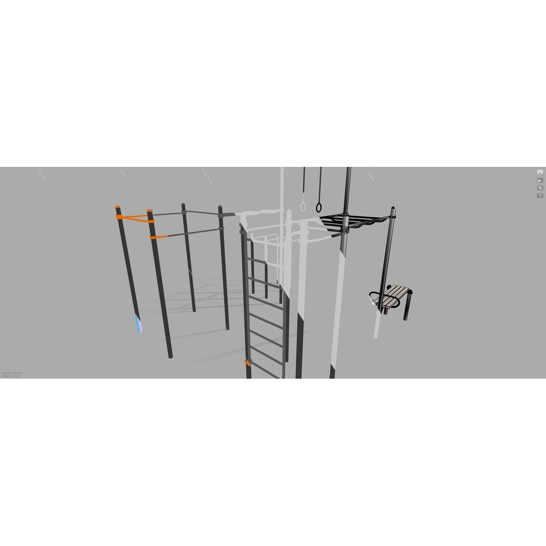 Gym Equipment 3D Model – Outdoor Fitness Set, PBR Textures, FBX - View 11