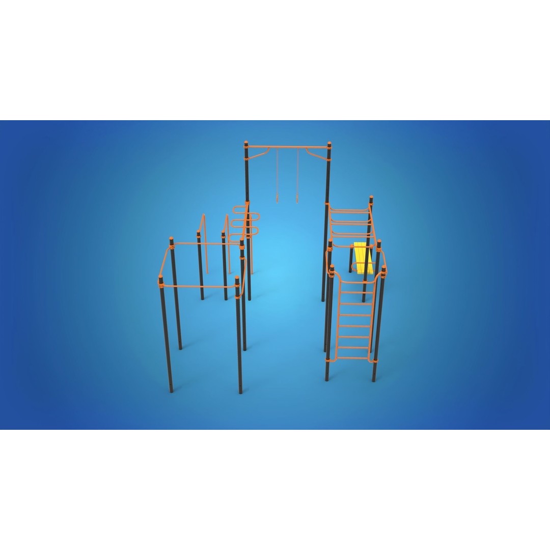 Gym Equipment 3D Model – Outdoor Fitness Set, PBR Textures, FBX - View 6