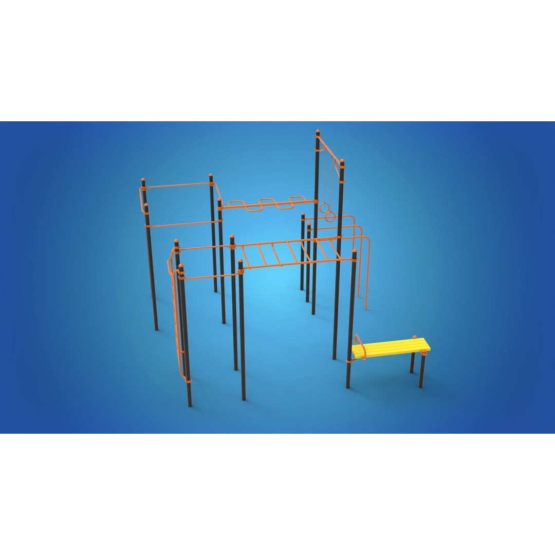 Gym Equipment 3D Model – Outdoor Fitness Set, PBR Textures, FBX - View 9