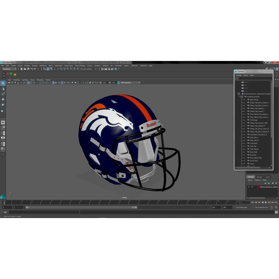 Denver Broncos Football Helmet 3D Model – High Poly PBR Asset, FBX, OBJ