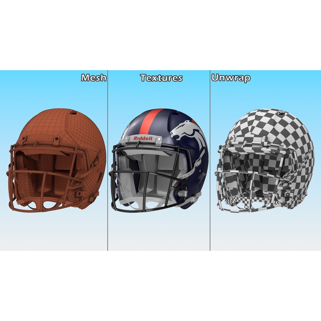 Denver Broncos Football Helmet 3D Model – High Poly PBR Asset, FBX, OBJ - View 12