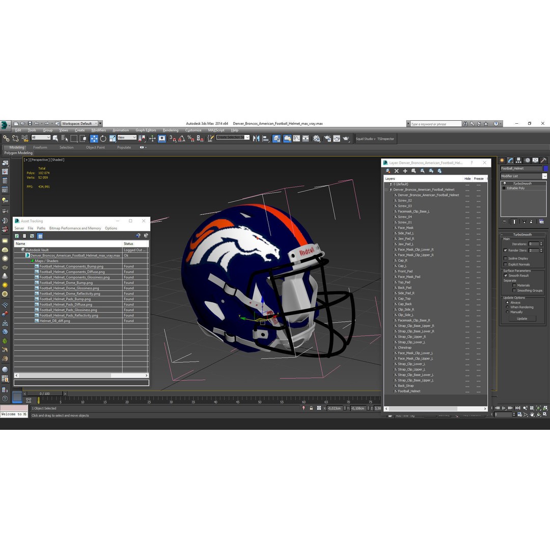 Denver Broncos Football Helmet 3D Model – High Poly PBR Asset, FBX, OBJ - View 17