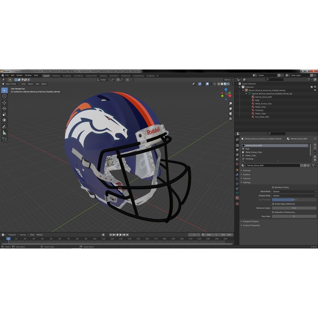 Denver Broncos Football Helmet 3D Model – High Poly PBR Asset, FBX, OBJ - View 25