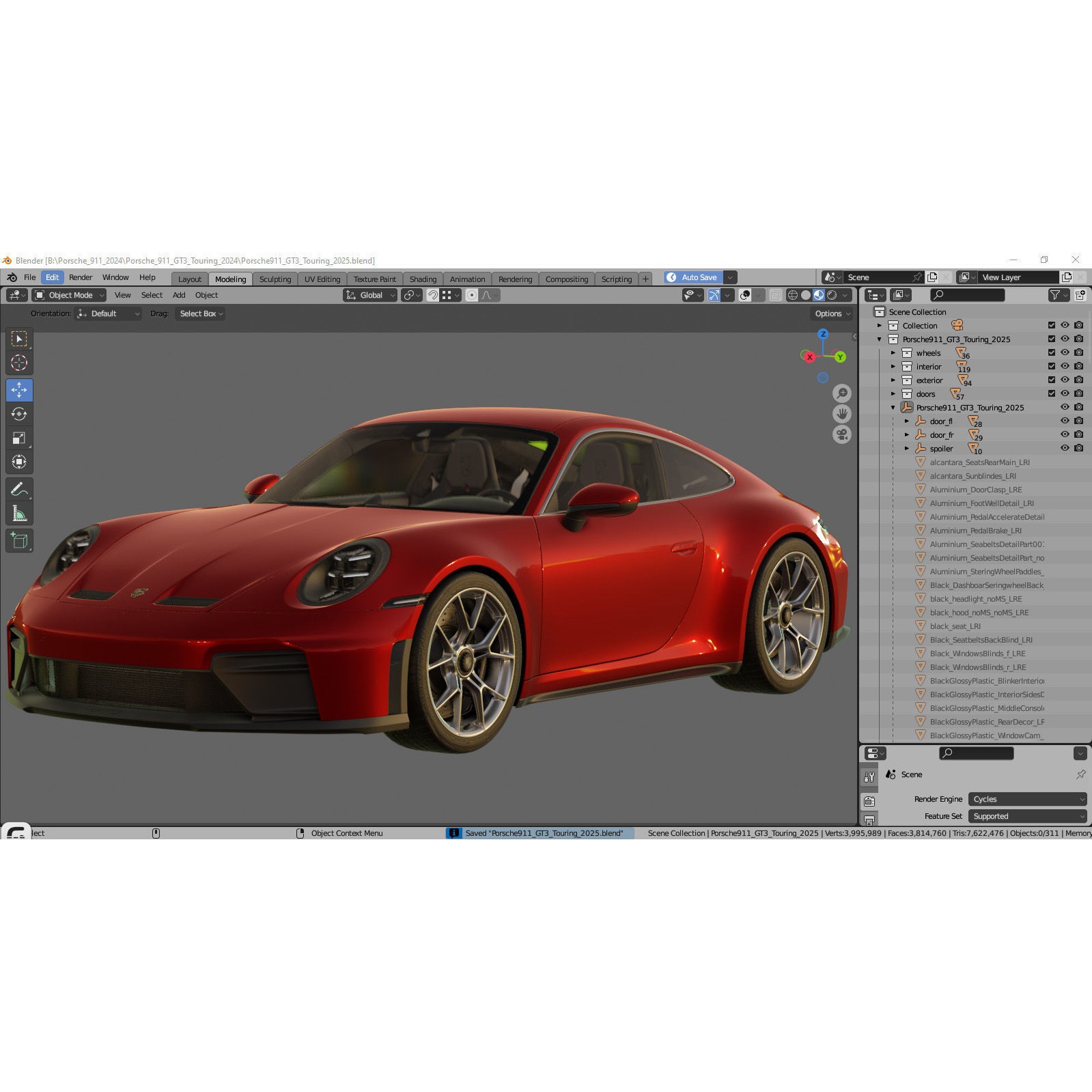 Porsche 911 GT3 Touring 2025 - Game-Ready 3D Model - View 43