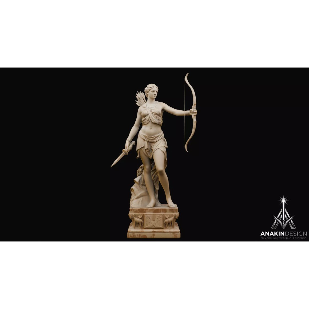 Artemis Statue 3D Model – Greek Roman Goddess, PBR Textures, FBX - View 2