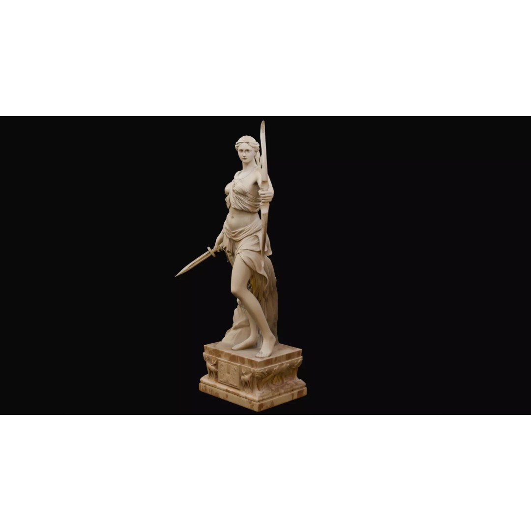 Artemis Statue 3D Model – Greek Roman Goddess, PBR Textures, FBX - View 3