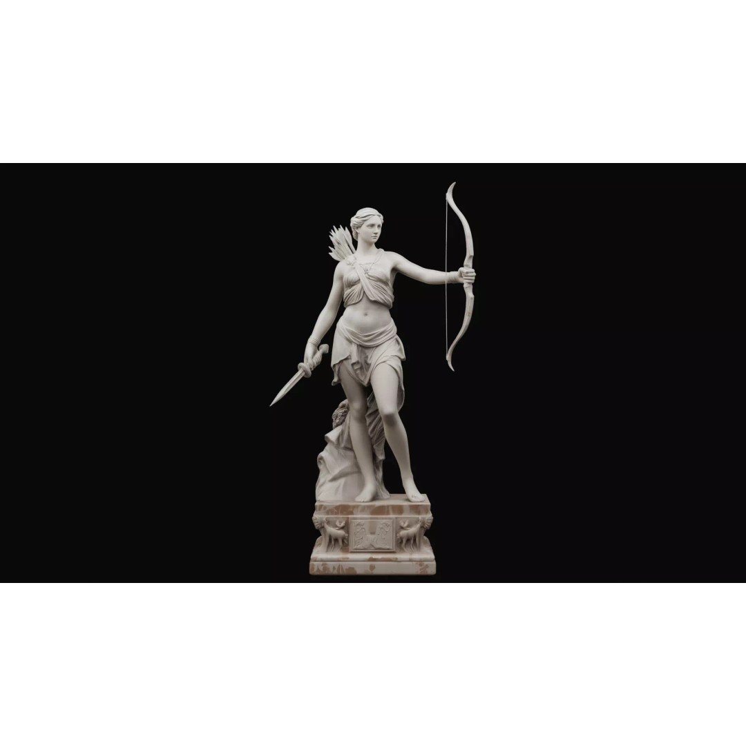 Artemis Statue 3D Model – Greek Roman Goddess, PBR Textures, FBX - View 6