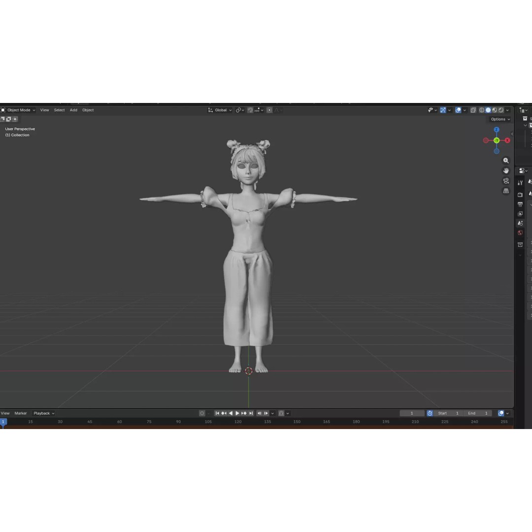 Charming Cartoon Girl 3D Model – Game Ready, Rigged, Blender & FBX - View 11