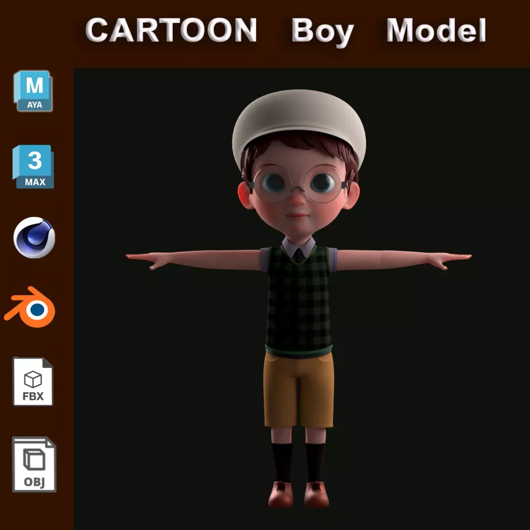 Cartoon Boy 3D Model – Low Poly Character, FBX, Game Ready - View 2