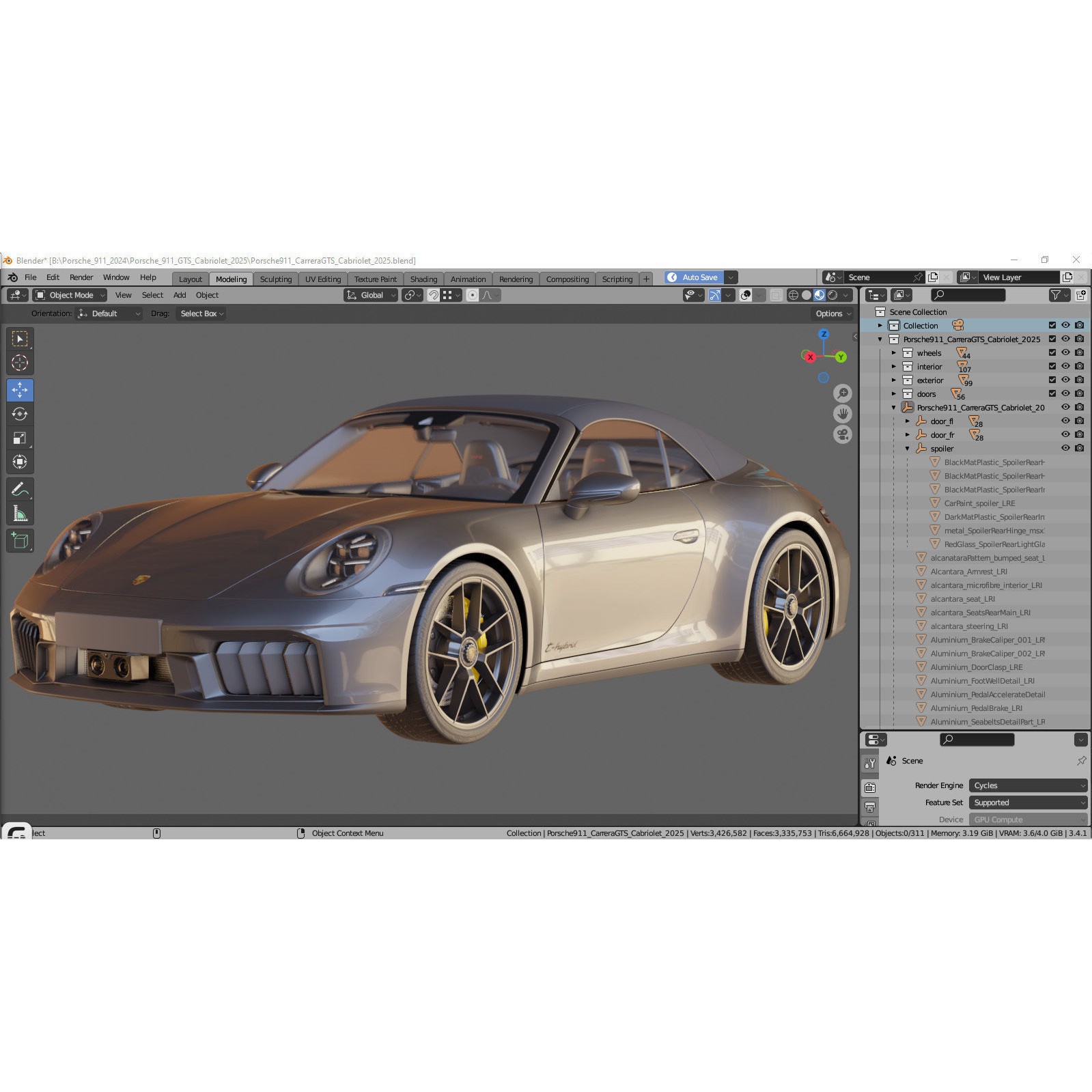 Porsche 911 Carrera GTS Cabriolet - High-Poly 3D Model - View 53