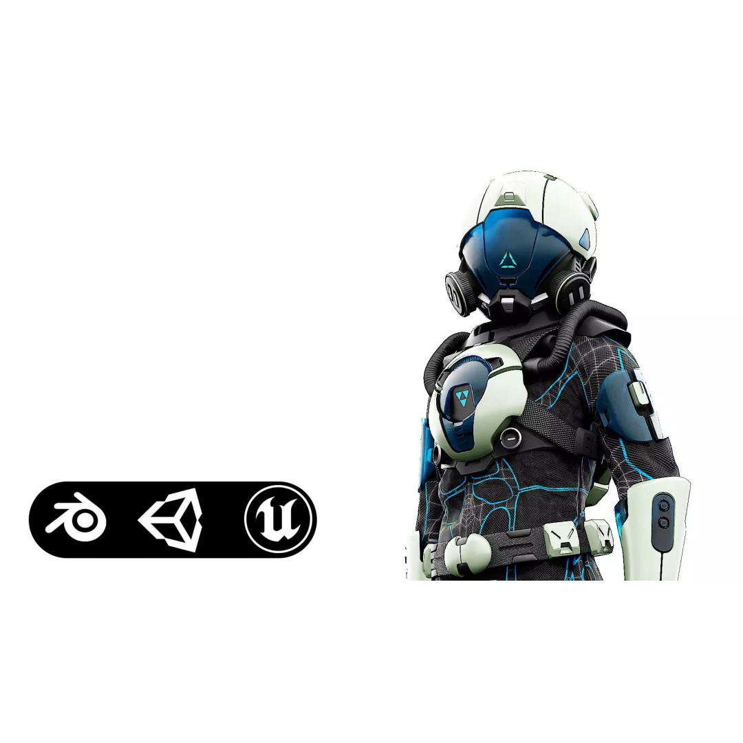 Cyber Astronaut-F 3D Model – Rigged Sci-Fi Character for Animation - View 2