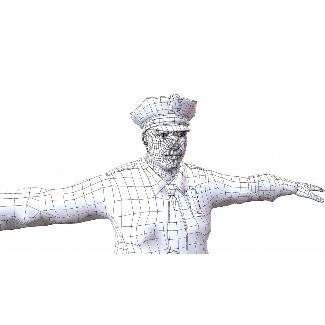 Male Police Character 3D Model – Low Poly PBR Game Asset, FBX