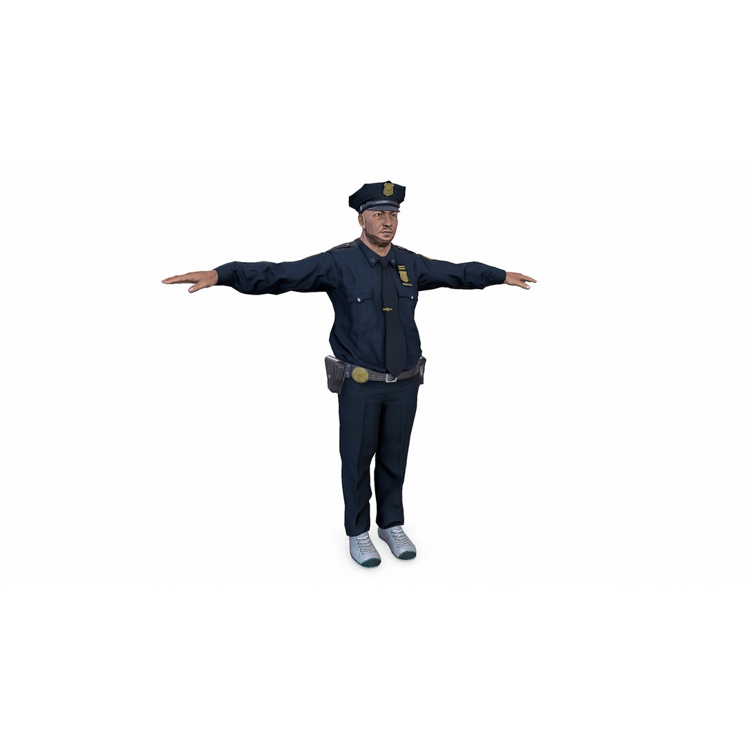 Male Police Character 3D Model – Low Poly PBR Game Asset, FBX - View 3