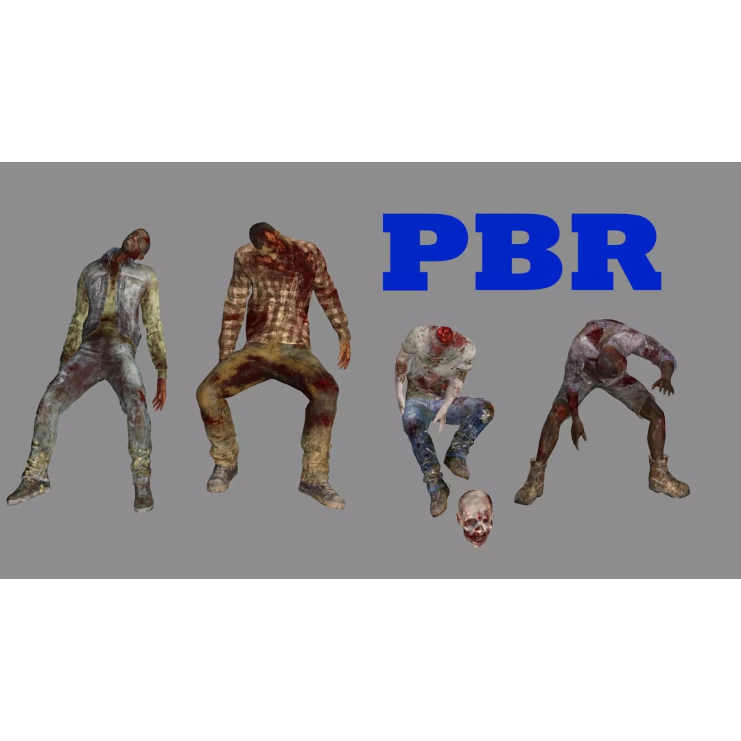 Human Corpses Pack X2 3D Model – Low Poly Game Asset with PBR Textures - View 2