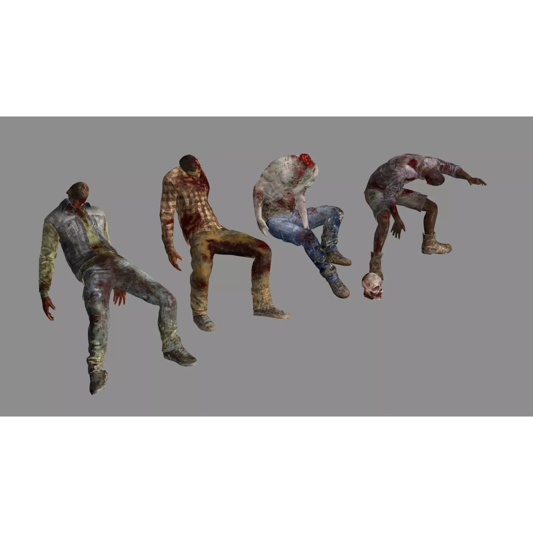 Human Corpses Pack X2 3D Model – Low Poly Game Asset with PBR Textures - View 3