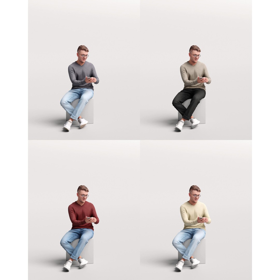 Humano Sitting Man 3D Model – Realistic Casual Character with Phone