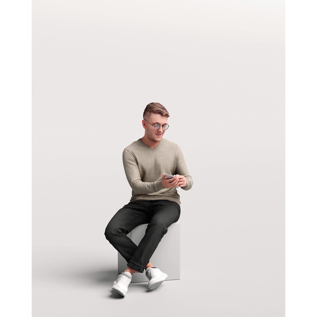 Humano Sitting Man 3D Model – Realistic Casual Character with Phone - View 11