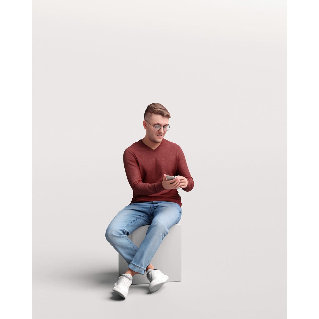 Humano Sitting Man 3D Model – Realistic Casual Character with Phone - View 12