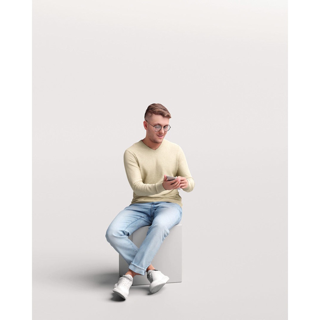 Humano Sitting Man 3D Model – Realistic Casual Character with Phone - View 13