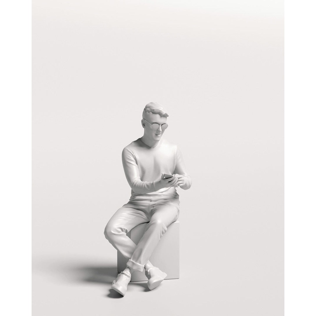 Humano Sitting Man 3D Model – Realistic Casual Character with Phone - View 14