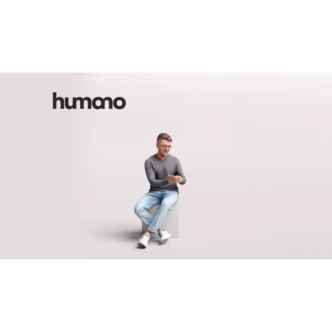Humano Sitting Man 3D Model – Realistic Casual Character with Phone - View 2