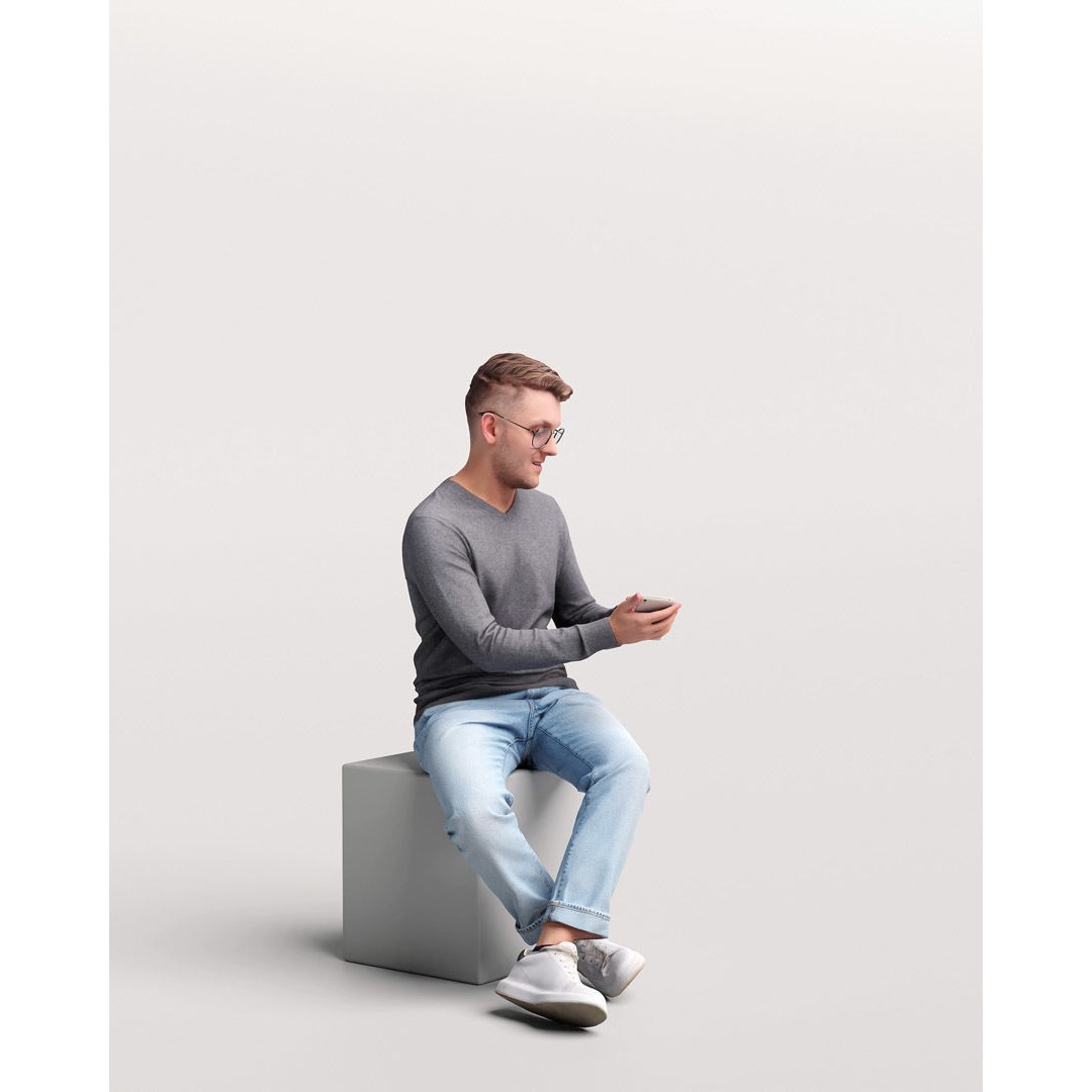 Humano Sitting Man 3D Model – Realistic Casual Character with Phone - View 4
