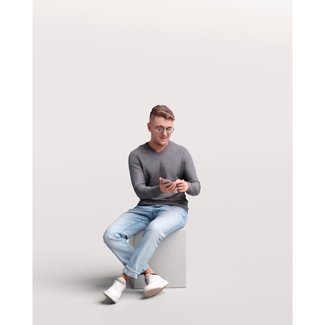 Humano Sitting Man 3D Model – Realistic Casual Character with Phone - View 5