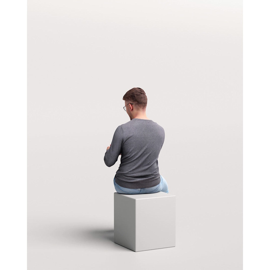 Humano Sitting Man 3D Model – Realistic Casual Character with Phone - View 6