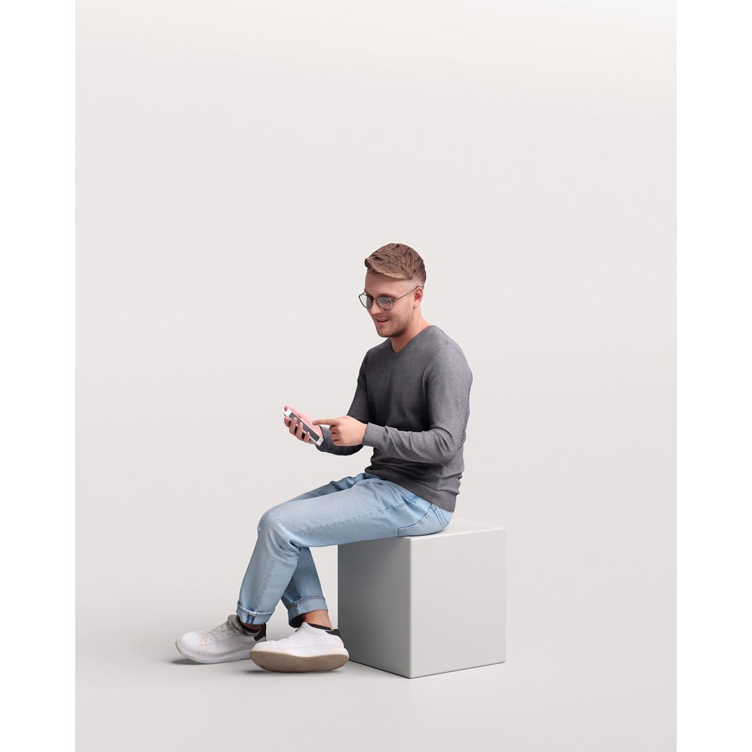 Humano Sitting Man 3D Model – Realistic Casual Character with Phone - View 7