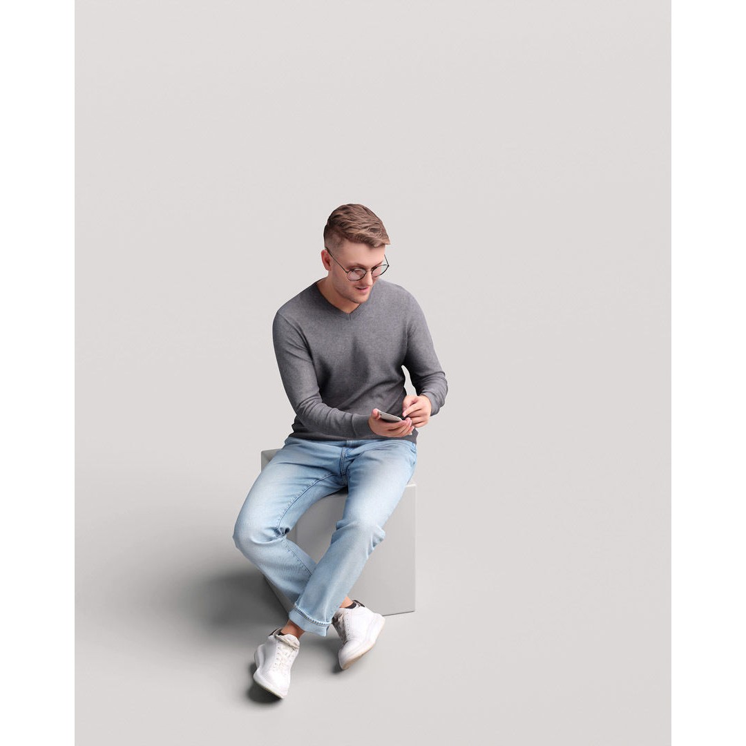 Humano Sitting Man 3D Model – Realistic Casual Character with Phone - View 8