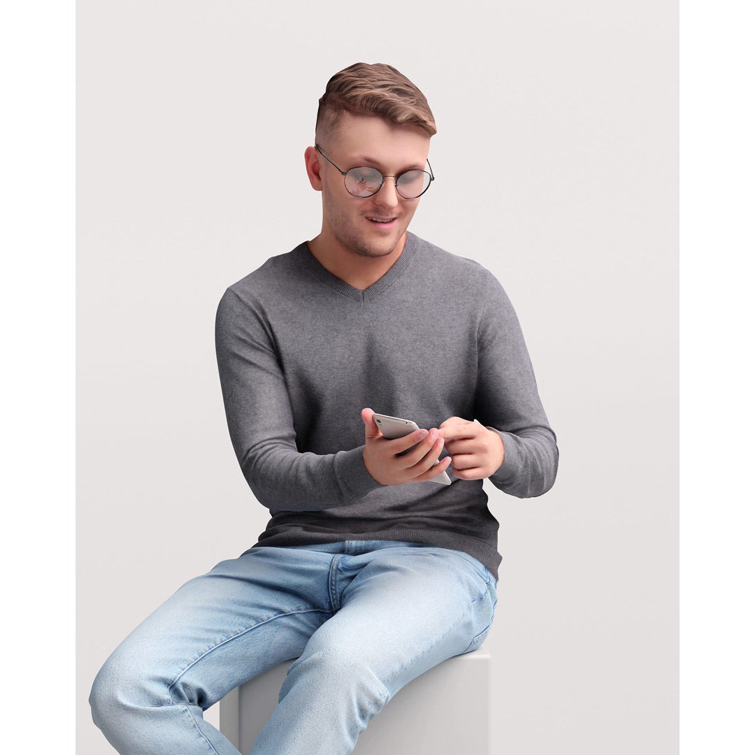 Humano Sitting Man 3D Model – Realistic Casual Character with Phone - View 9
